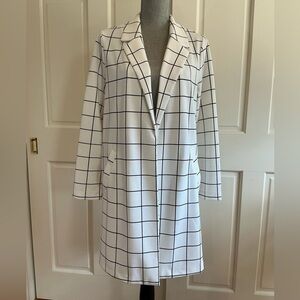 MELLODAY White Long Windowpane Trench Coat
